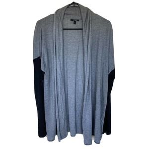 Apt 9 Cardigan Sz L Open Front Sweater Gray Black Sleeves Cowl Neck Womens Fall